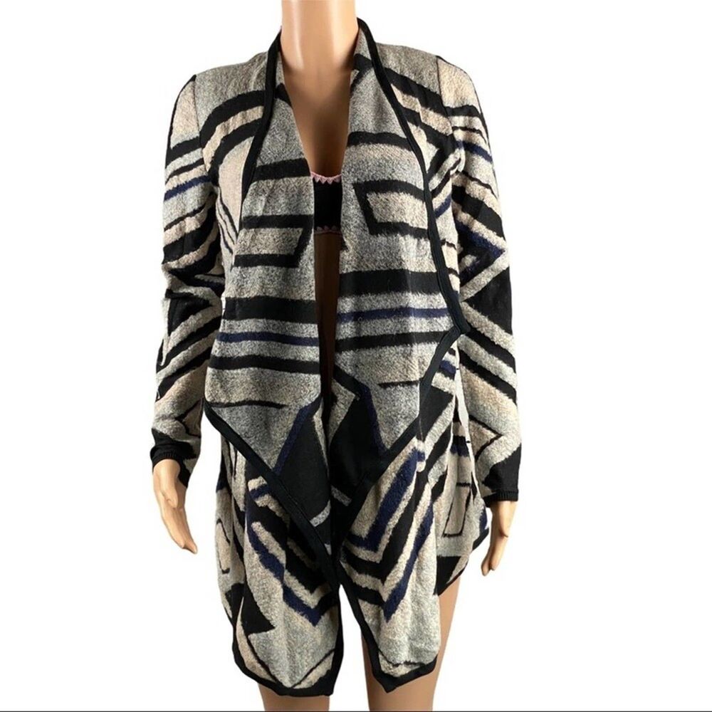 Lucky Brand Intarsia Cardigan Draped Geometric Open Front Fall Winter Size S New